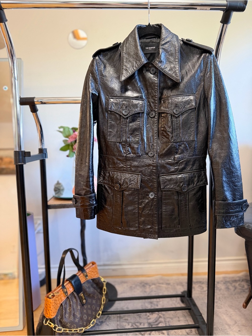 The Kooples Black Lambskin Leather Safari Military Jacket Paris Style